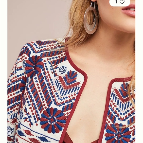 Anthropologie Patterned Utility Greenwich Embroidered Jacket Size Medium - Picture 2 of 9